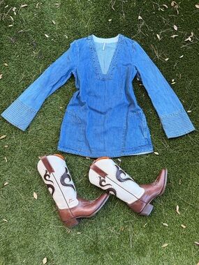 Free People Light Blue Denim Tunic